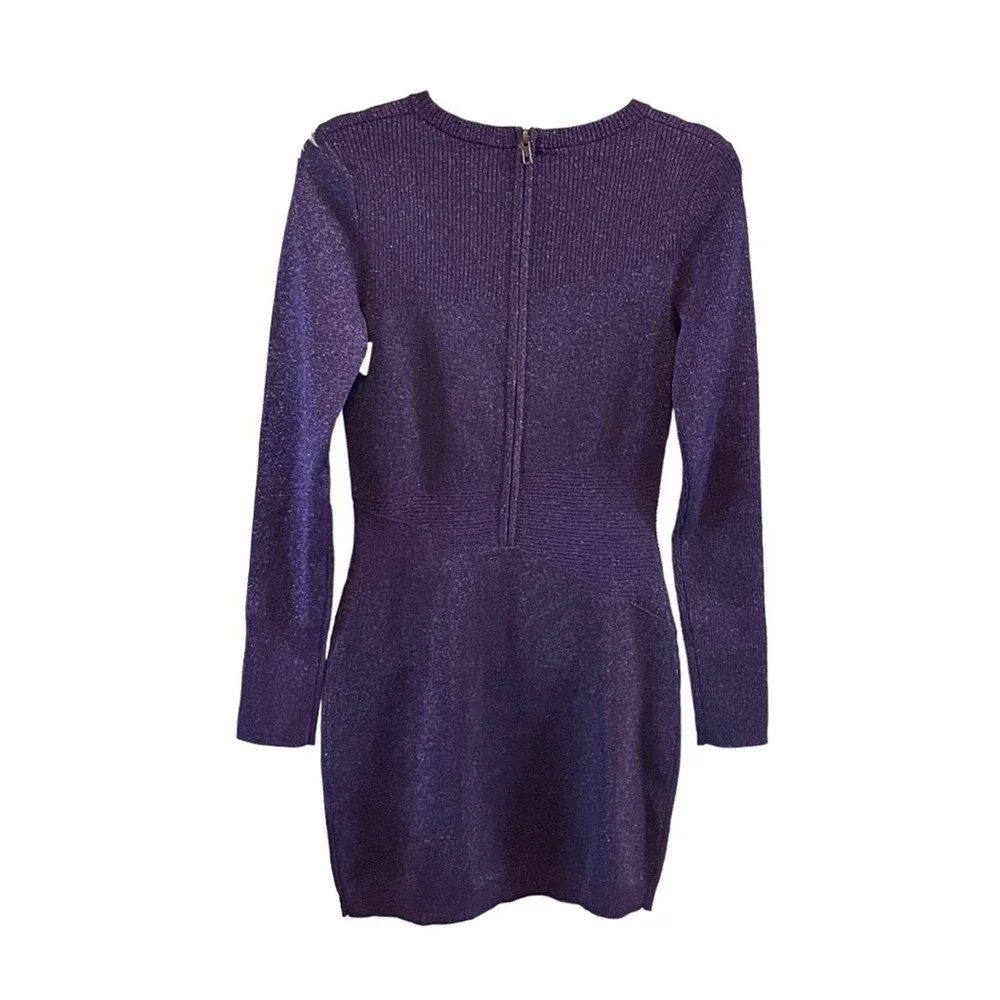 Retrofete Long Sleeve Mini Dress Metallic Purple Size Medium Cocktail Party Club - Picture 6 of 7